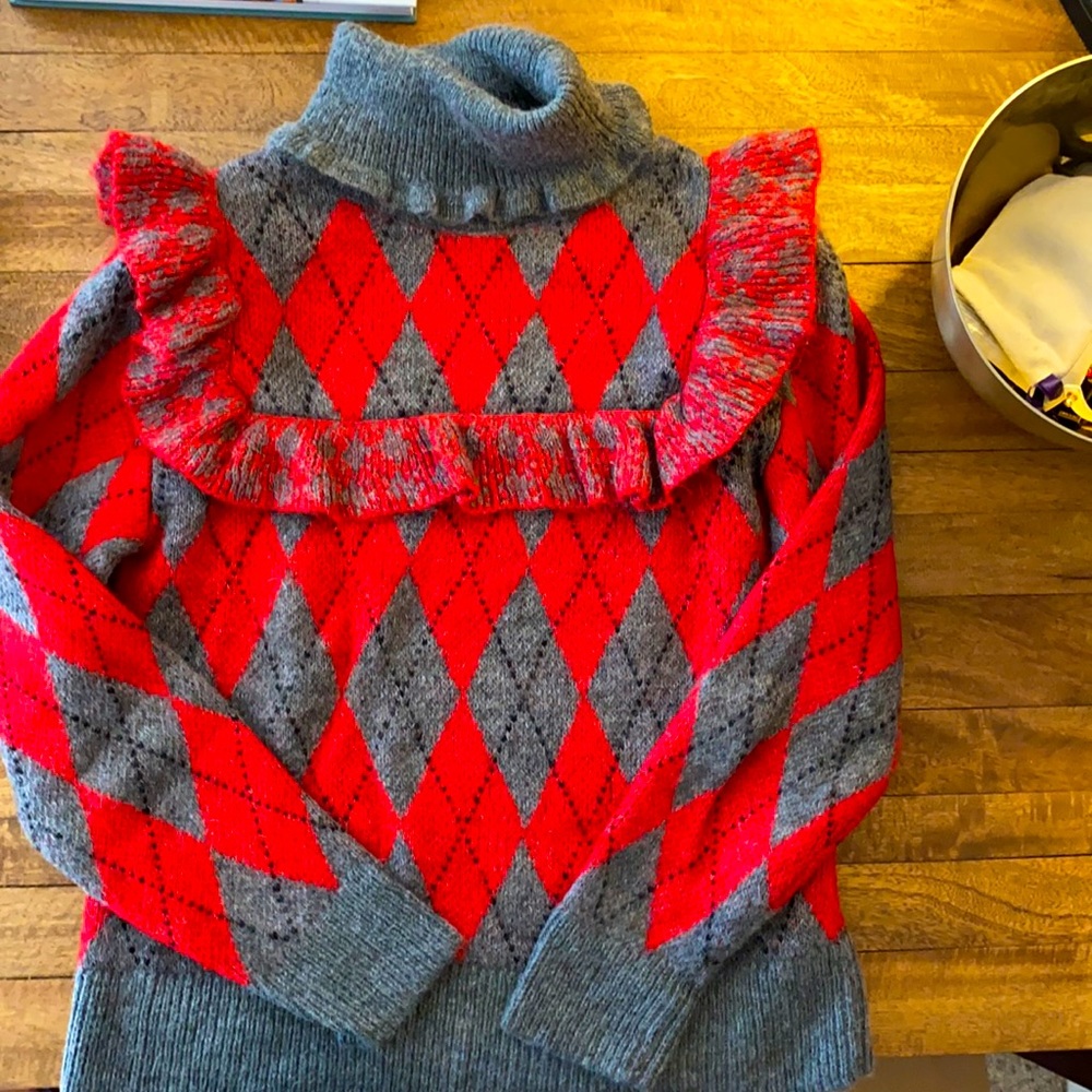 Zara ruffled argyle sweater